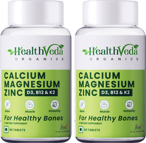 Health Veda Organics Calcium, Magnesium, & Zinc with Vitamin D3 & B12 For both Men & Women