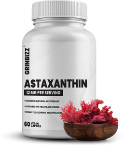 grinbizz Astaxanthin 12mg Capsule | Supports Eye Health, Skin Glow & Immunity