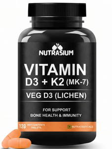 NUTRASIUM Vitamin D3 K2 (MK7) Plant Based with B12 For Strong Bone and Immunity & Energy