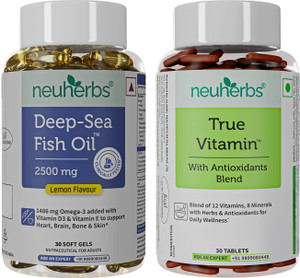Neuherbs Deep Sea Omega 3 Fish Oil Capsules & Multivitamin True Vitamin Tablets Combo
