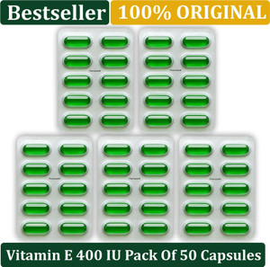 PHARMAZAIN LIFE SCIENCES Vitamin E Capsules for Glowing Face, Skin and Hair Nutritions (50 Capsules Each)