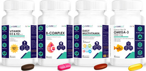 CURESEA LIFESCIENCES Omega 3+Vegan Daily Multivitamin+B Complex+Vitamin D3 (Lichen) & K2 (MK-7) Combo