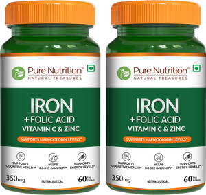 Pure Nutrition Iron with Folic Acid, Zinc, Vitamin C For Haemoglobin Production & Immunity