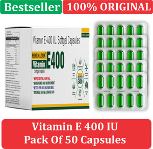 PHARMAZAIN LIFE SCIENCES Vitamin E 400 IU Capsule for Glowing Face, Skin and Hair Nutrition (50 Capsules)