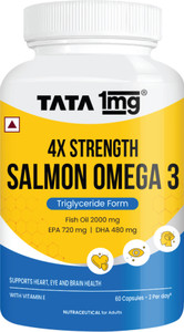 TATA 1mg Salmon 4X Omega Fish Oil | 2000 mg | EPA 720 mg, DHA 480 mg | 60 Capsules