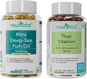 Neuherbs Mini Deep Sea Omega 3 Fish Oil 60 Softgels & True Vitamin Multivitamin 30 Tablet