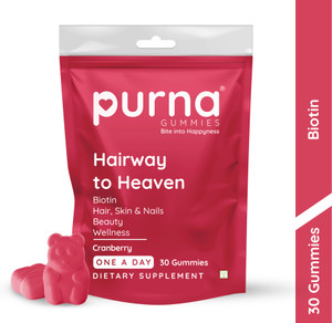 Purna Gummies Biotin Cranberry Flavour Gummy for Hair, Nails, & Skin, 1 daily
