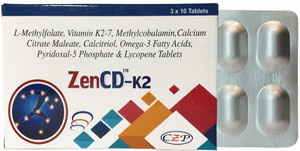 CureZen Pharma ZenCD-K2 Vitamin K2 Tablets: L-Methyl Folate, Calcium, Lycopene & Methylcobalamin
