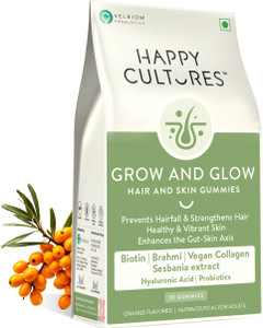 Velbiom Grow and Glow for Hair Fall Control & Skin Glow ,Biotin Collagen, 30 Gummies