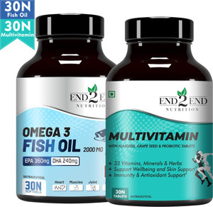 End2End Nutrition Omega 3 Fish oil capsules + Multivitamin with probiotics for men and women