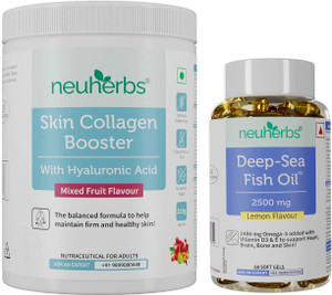 Neuherbs Plant Based Skin Collagen Booster- 210G + Omega 3 Deep Sea Fish Oil- 60 Capsules