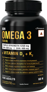 Bon Omega 3 Fish Oil 1250mg with Vitamin D3 & K2 – 3X Triple Strength 560mg EPA & 400mg DHA