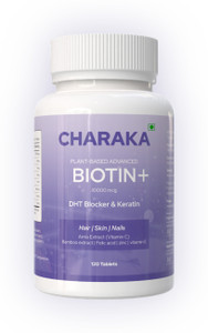 Charaka Biotin 10000 mcg for Hair Growth with DHT Blocker Keratin Zinc VitaminC & E 120