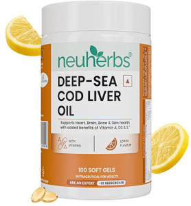 Neuherbs Deep Sea Omega 3 Cod Liver Oil Capsules for Heart, Brain, Bone & Skin Health
