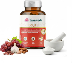 Vaamveda CoQ10 Coenzyme Q10 Capsule Supplement with Arjuna Cinnamon Garlic Resveratrol