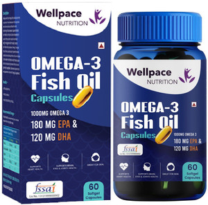 Wellpace Omega-3 Fish Oil 1000mg | EPA 180mg & DHA 120mg for Brain, Heart & Eye Health