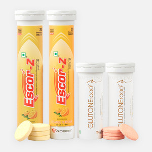 glutathione 1000 and escor z Glutone & Escor-Z Combo Pack| Setria L-Glutathione, Vitamin C Effervescent Tablets| Healthy Skin| Pack of 15 (1) + 20 (1) Tablets (Orange Flavour) : Amazon.in: Health & Personal Care Glutone 1000 & Escor-Z |