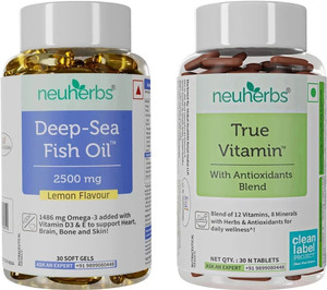 Neuherbs Deep Sea Omega 3 Fish Oil Capsules & Multivitamin True Vitamin Tablets Combo