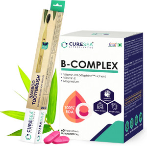 CURESEA LIFESCIENCES Vegan Vitamin B Complex with Vitamin D3, E and Magnesium + Bamboo Toothbrush