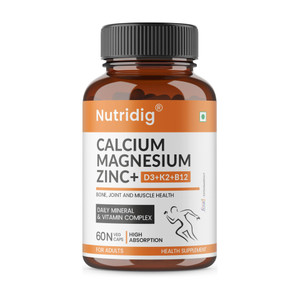 NUTRIDIG Calcium, Magnesium, Zinc with Vitamin D3, K2 & B12 | 60 Capsules