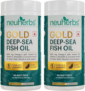 Neuherbs Gold Deep Sea Omega 3 Fish Oil | EPA- 1080mg & DHA- 720mg with Vitamin D3 & E