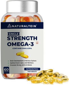 NATURALTEIN Omega 3 Single Strength|1000 mg Fish Oil per Softgel|180mg EPA & 120mg DHA