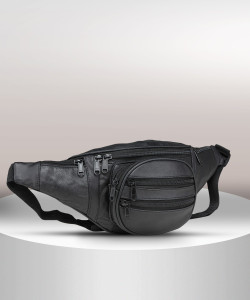 K London Genuine Leather for Men and Women Stylish Chest, Fanny Pouch Belt Sport(246_Blk) Waist Bag