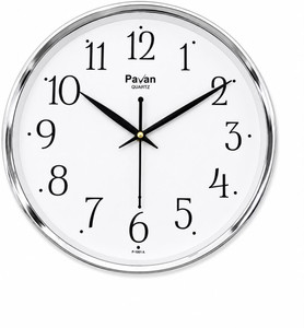 PAVAN Analog 25 cm Wall Clock, Silver with Glass - Image 1