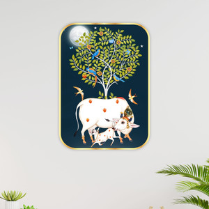 SAF PRINT saf Cow pichwai Sparkle Lamination Surface Golden Slim Frame Painting