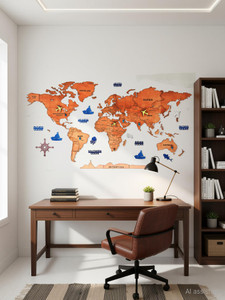 ELK 3D Wooden World Map Wall Décor Metallic Color