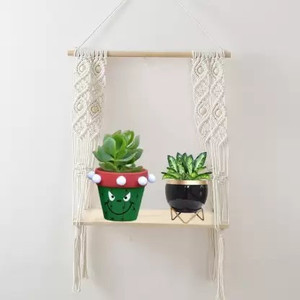 रकनों Macrame Wall Hanging Wooden Shelf Floating Rack Shelves for Bedroom