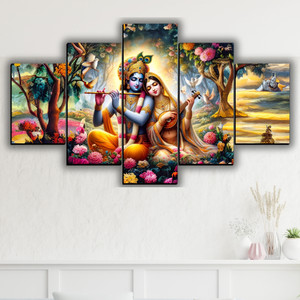 SNDArt Set Of 5 Radha Krishna Wall Painting For Home Decor Gift Items Digital Reprint 18 inch x 30 inch Painting