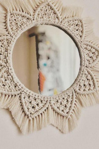 राकानो Macrame Wall Mirror with Boho Fringes for Apartment Living Room Bedroom