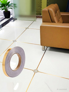 TRENDBIT Tile Gap Filler Tape | Self-Adhesive Sticker Tape Waterproof | Home Tile Sticker Gap Sealing Tape Strip | Tile Decoration Tape For Floor And Wall | (1cm x 50m, Gold)