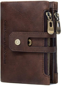 CONTACTS Men Casual Brown Genuine Leather Wallet