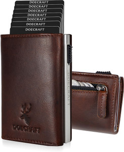 DOECRAFT Men Casual, Formal Brown, Silver Genuine Leather, Aluminium Wallet