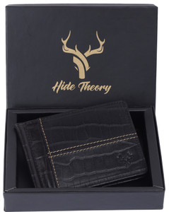 HideTheory Men Trendy Black Genuine Leather Money Clip
