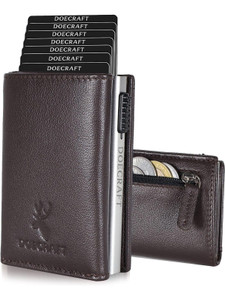 DOECRAFT Men Casual, Formal Black, Silver Genuine Leather, Aluminium Wallet