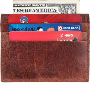 GO HIDE Men Casual Brown Genuine Leather Card Holder