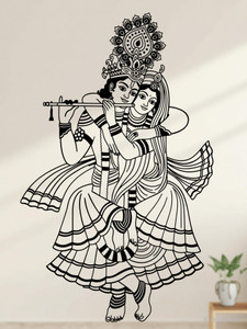 Heaven Decors 59 cm Decors Religious Radha Krishna Wall Sticker Self Adhesive Sticker