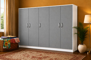Home Full Eric Frosty White With Grey Engineered Wood 5 Door Wardrobe