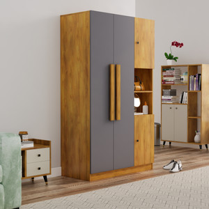 Hexa Red Wooden Wardrobe with Door & Hanging Space 3 Year Warranty Engineered Wood 4 Door Wardrobe