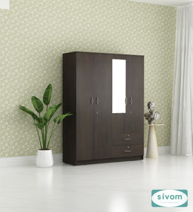 SIVOM Ultra Multipurpose 4 Door Wardrobe With Mirror/ Spacious 7 Shelves Engineered Wood 4 Door Wardrobe
