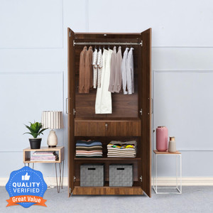 Wakefit Gingham Wall Anchored Engineered Wood 2 Door Wardrobe