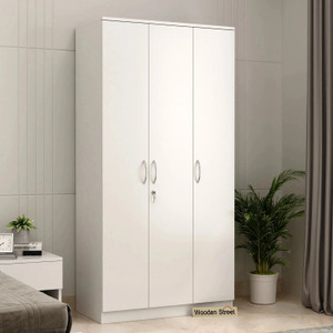 Wooden Street Kayden Engineered Wood 3 Door Wardrobe with Hanger Rod Engineered Wood 3 Door Wardrobe