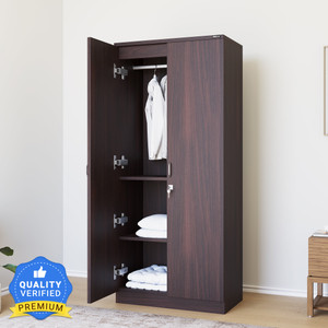 Nilkamal Crystal | 1 Hanging Rod & 3 Storage Shelves in Cabinet| Engineered Wood 2 Door Almirah