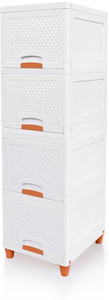 Novatic Plastic Drawer 4 Shelf Clothes Cabinet For Storage Wardrobe, Clothes Cupboard Plastic 4 Door Wardrobe