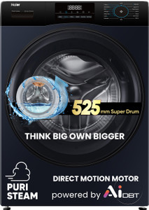 Haier 9 kg AI with Direct Drive Technology,Puristeam and Refresh Function, Anti Bacterial Technology, Super Drum 525mm with Custom Wash Programs Fully Automatic Front Load Washing Machine Black, Blue