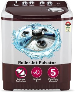 LG 8.5 kg 5 Star with Roller Jet Pulsator with Soak, Wind Jet Dry and Collar Scrubber Semi Automatic Top Load Washing Machine Maroon, White