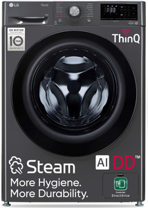 LG 9 kg 5 Star with AI Direct Drive, 6 Motion, Inverter Direct Drive, Steam and Wi-Fi Enabled Fully Automatic Front Load Washing Machine with In-built Heater Black
